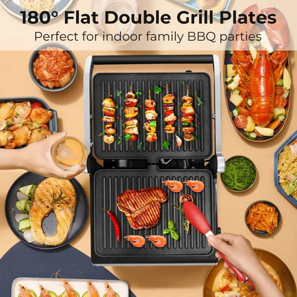 3 in 1 Indoor Electric Panini Press Grill with LED Display-Black Costway