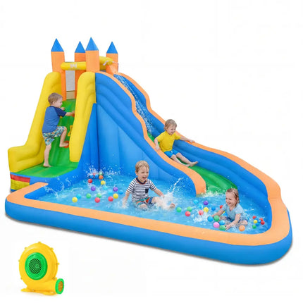 3-in-1 Inflatable Water Slide with Curved Slide and 680W Blower - Inflatable Water Slides