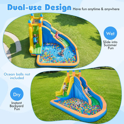 3-in-1 Inflatable Water Slide with Curved Slide and 680W Blower - Inflatable Water Slides
