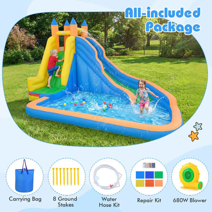 3-in-1 Inflatable Water Slide with Curved Slide and 680W Blower - Inflatable Water Slides