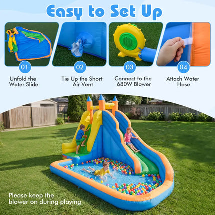 3-in-1 Inflatable Water Slide with Curved Slide and 680W Blower - Inflatable Water Slides