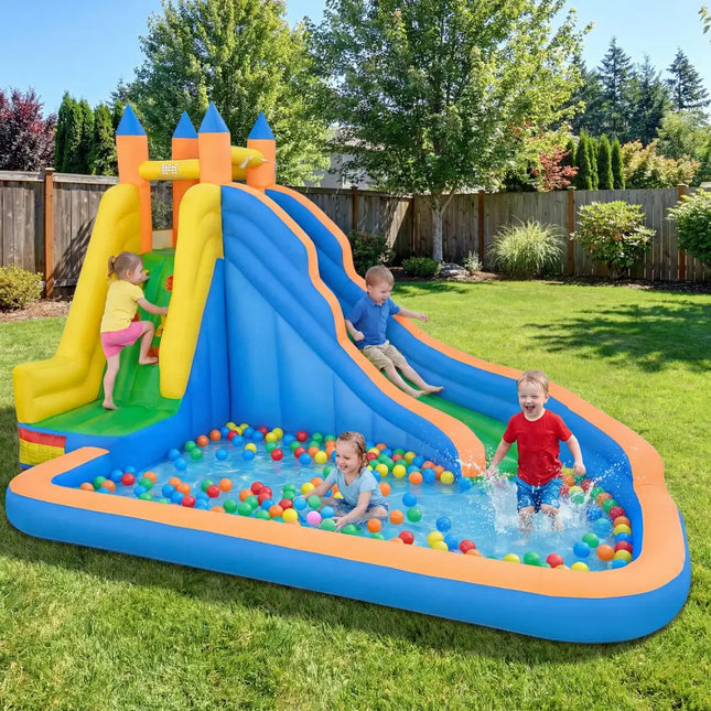 3-in-1 Inflatable Water Slide with Curved Slide and 680W Blower - Inflatable Water Slides