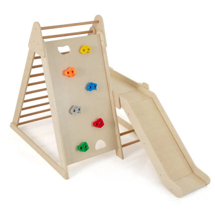3 - In 1 Jungle Gym Indoor Playground with Extended Slide for Toddlers - Natural - Oasis Home Essentials