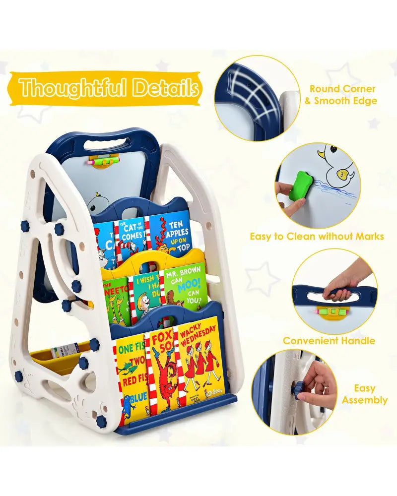 3-in-1 Kids Art Easel Double-Sided Tabletop Easel with Art Accessories-Blue - Blue - Art Easels