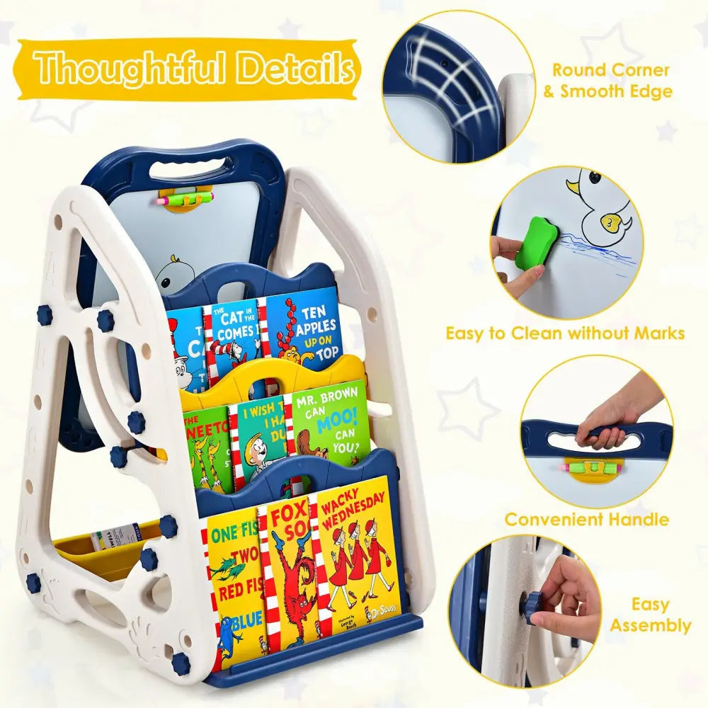 3-in-1 Kids Art Easel Double-Sided Tabletop Easel with Art Accessories-Blue - Blue - Art Easels