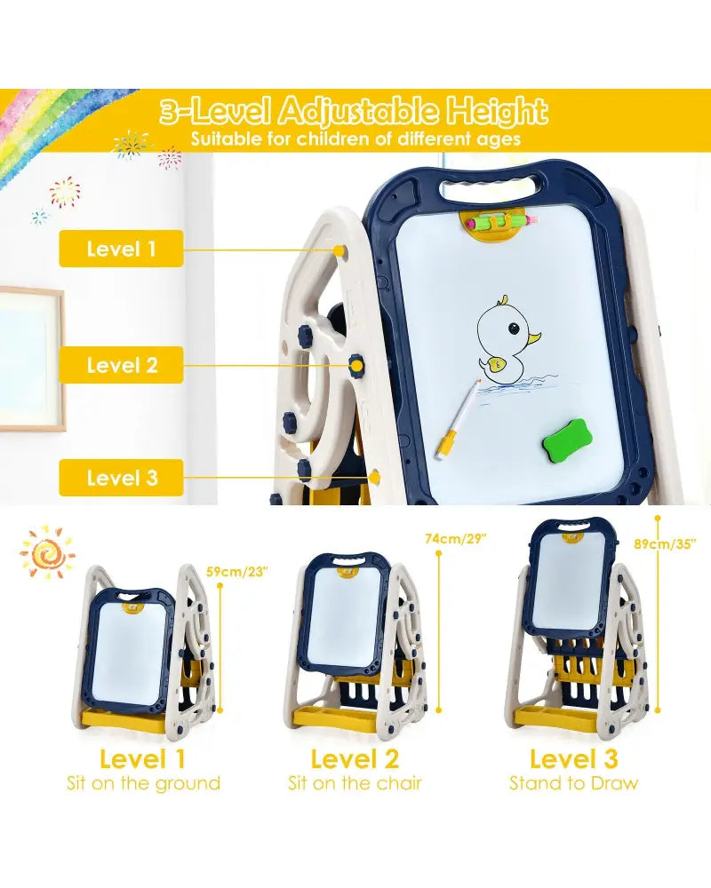 3-in-1 Kids Art Easel Double-Sided Tabletop Easel with Art Accessories-Blue - Blue - Art Easels