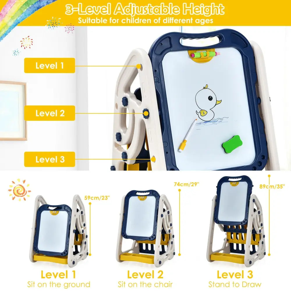 3-in-1 Kids Art Easel Double-Sided Tabletop Easel with Art Accessories-Blue - Blue - Art Easels