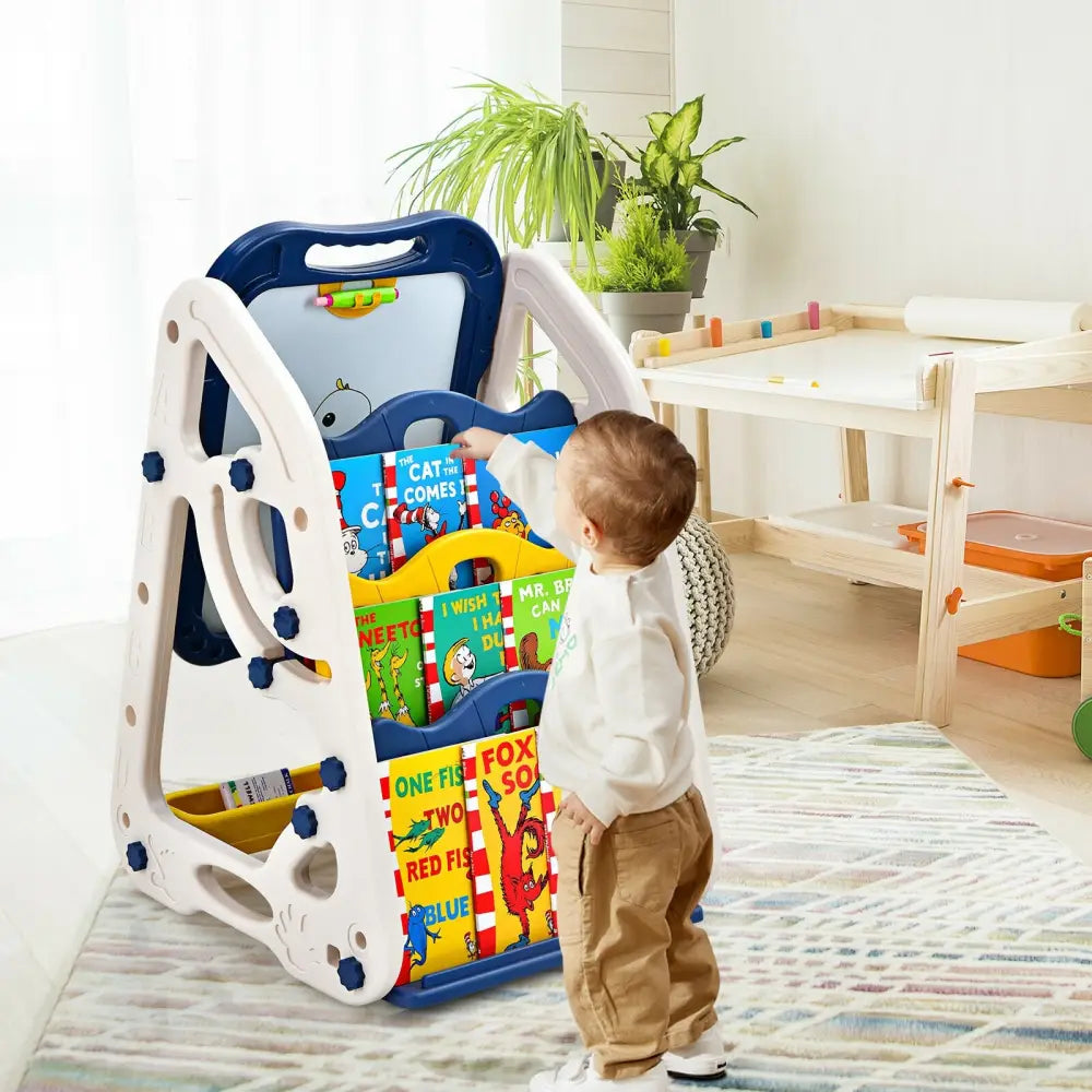 3-in-1 Kids Art Easel Double-Sided Tabletop Easel with Art Accessories-Blue - Blue - Art Easels