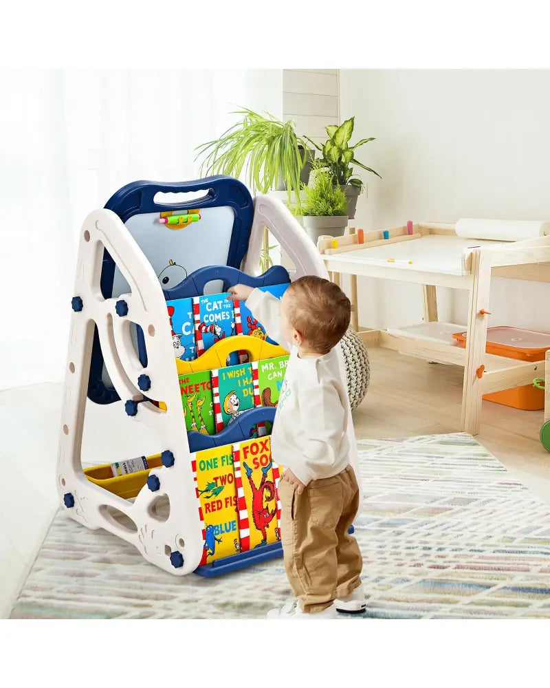 3-in-1 Kids Art Easel Double-Sided Tabletop Easel with Art Accessories-Blue - Blue - Art Easels