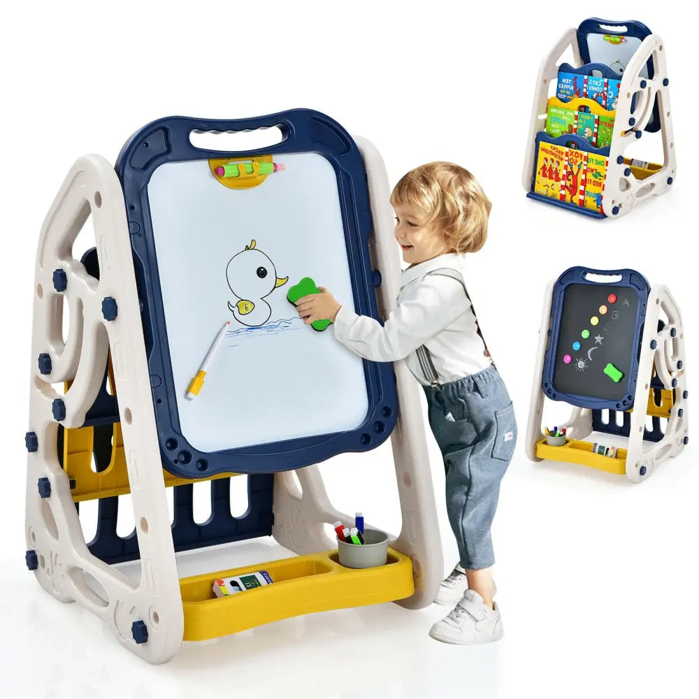 3-in-1 Kids Art Easel Double-Sided Tabletop Easel with Art Accessories-Blue - Blue - Art Easels