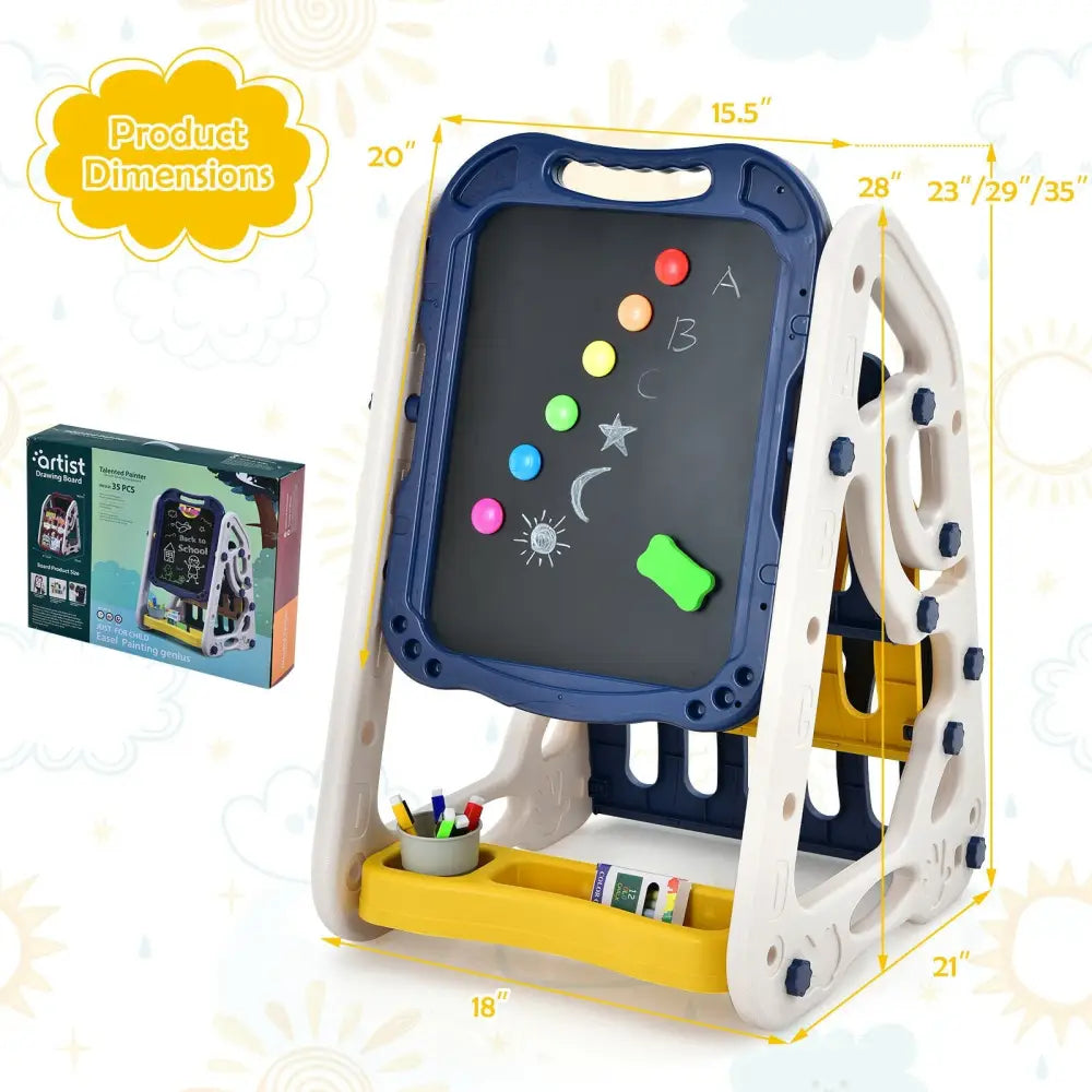 3-in-1 Kids Art Easel Double-Sided Tabletop Easel with Art Accessories-Blue - Blue - Art Easels