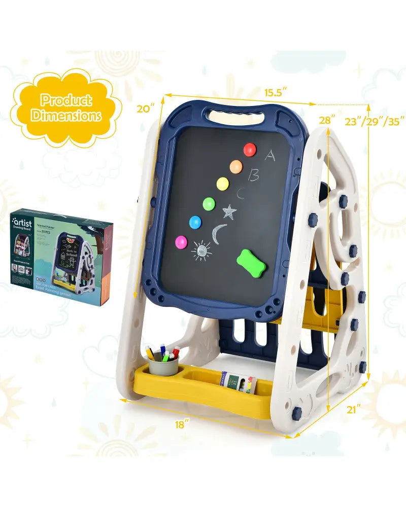 3-in-1 Kids Art Easel Double-Sided Tabletop Easel with Art Accessories-Blue - Blue - Art Easels