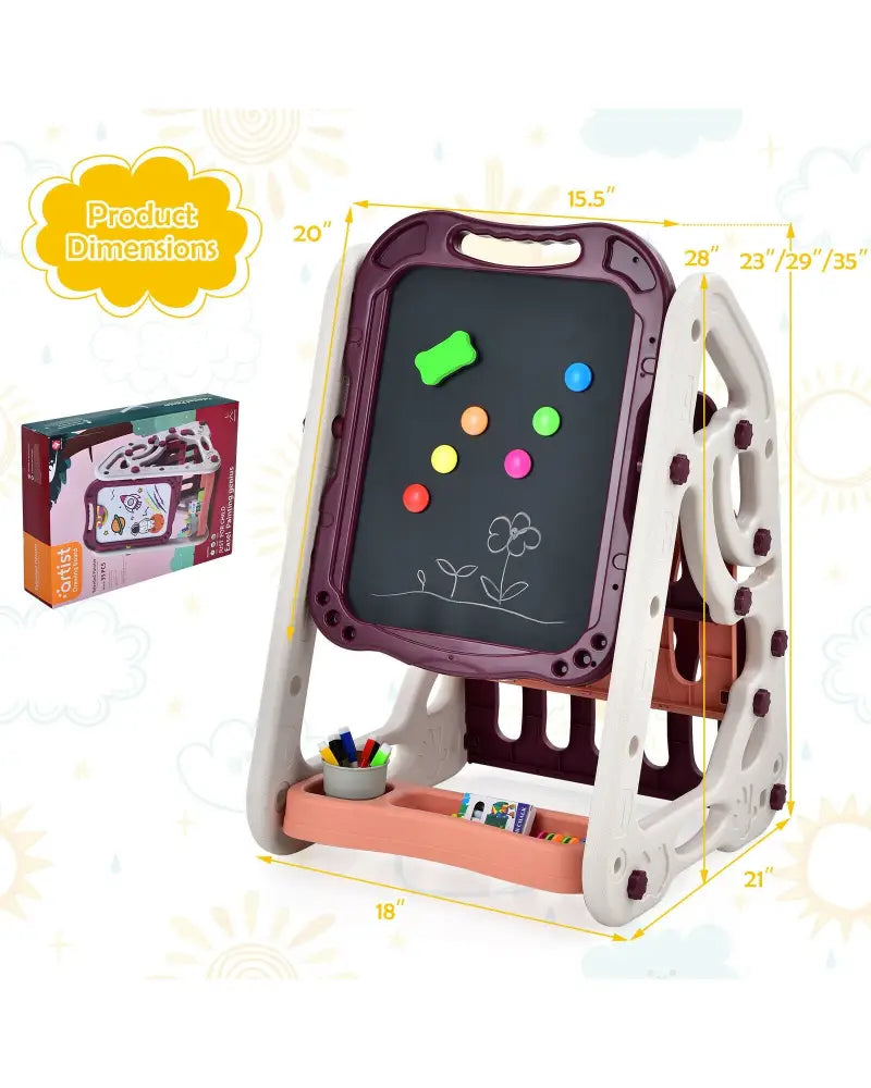 3-in-1 Kids Art Easel Double-Sided Tabletop Easel with Art Accessories-Red - Red - Art Easels