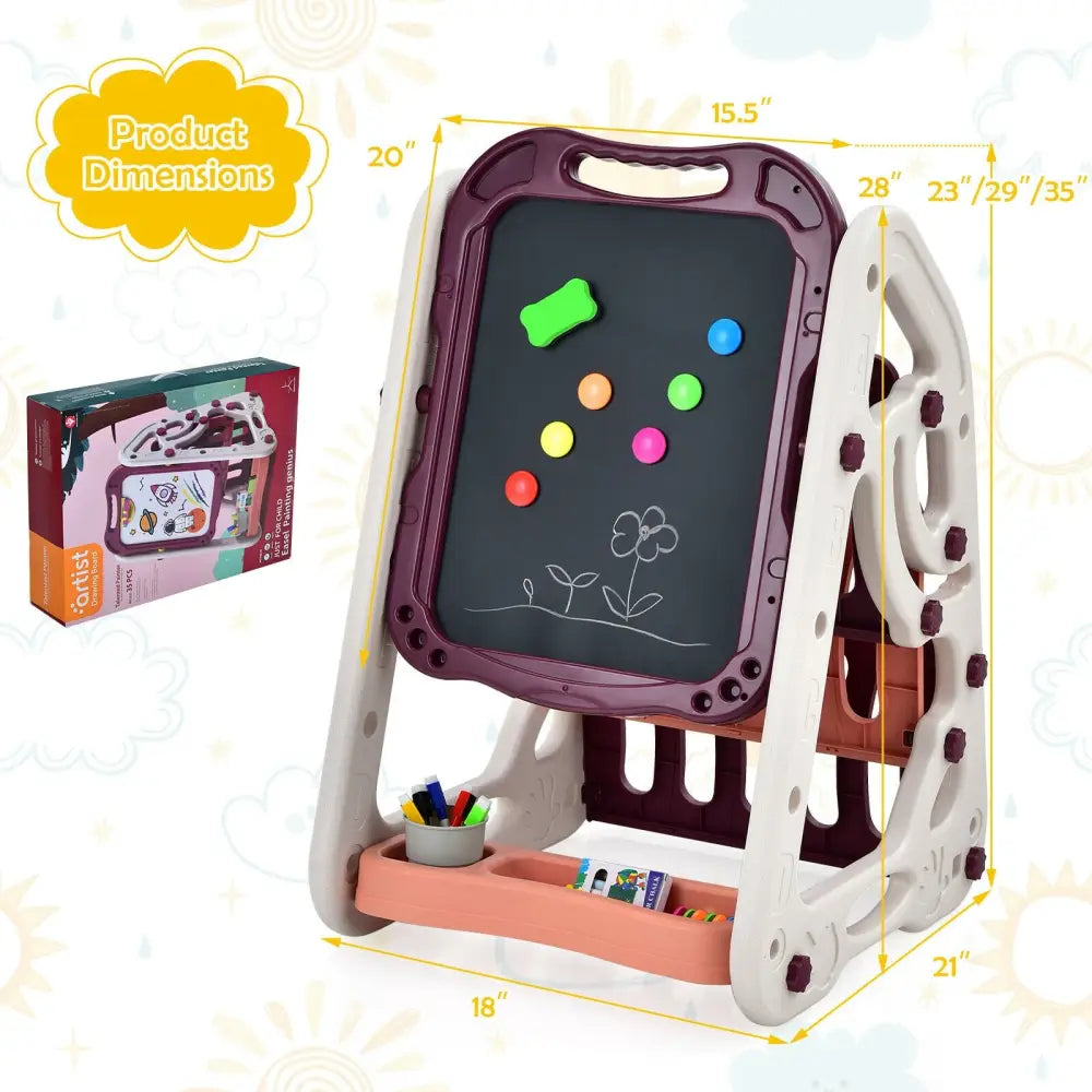 3-in-1 Kids Art Easel Double-Sided Tabletop Easel with Art Accessories-Red - Red - Art Easels