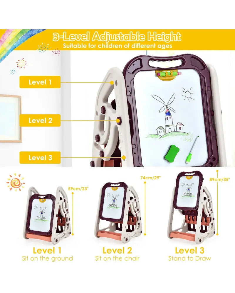3-in-1 Kids Art Easel Double-Sided Tabletop Easel with Art Accessories-Red - Red - Art Easels