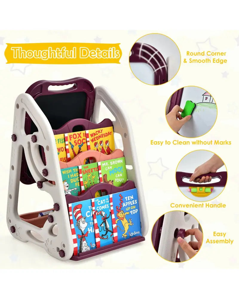 3-in-1 Kids Art Easel Double-Sided Tabletop Easel with Art Accessories-Red - Red - Art Easels