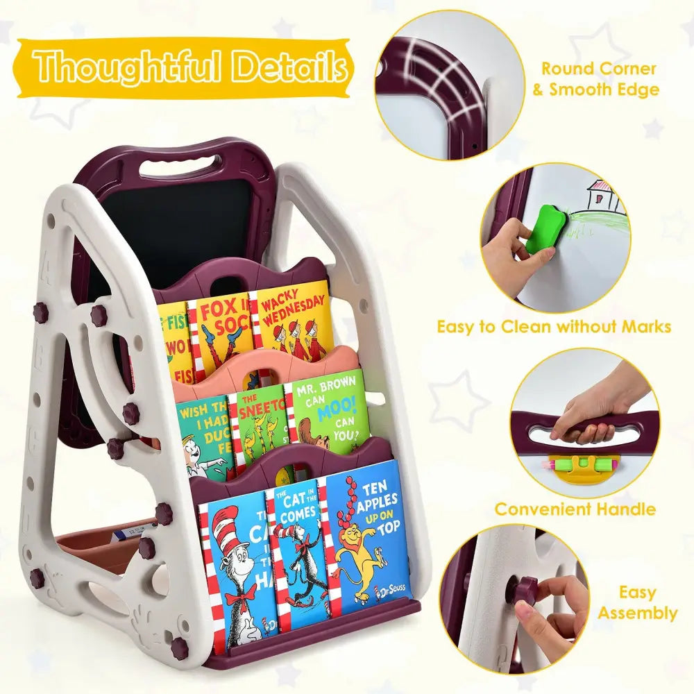 3-in-1 Kids Art Easel Double-Sided Tabletop Easel with Art Accessories-Red - Red - Art Easels
