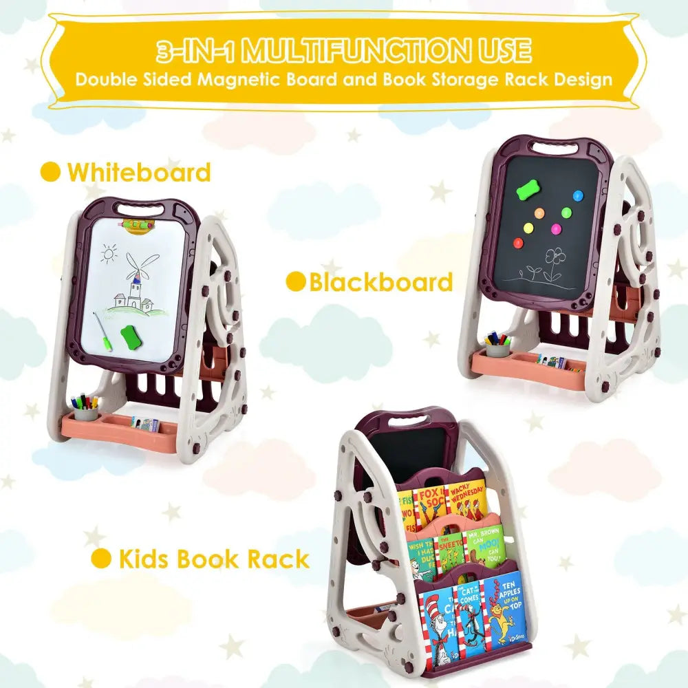 3-in-1 Kids Art Easel Double-Sided Tabletop Easel with Art Accessories-Red - Red - Art Easels