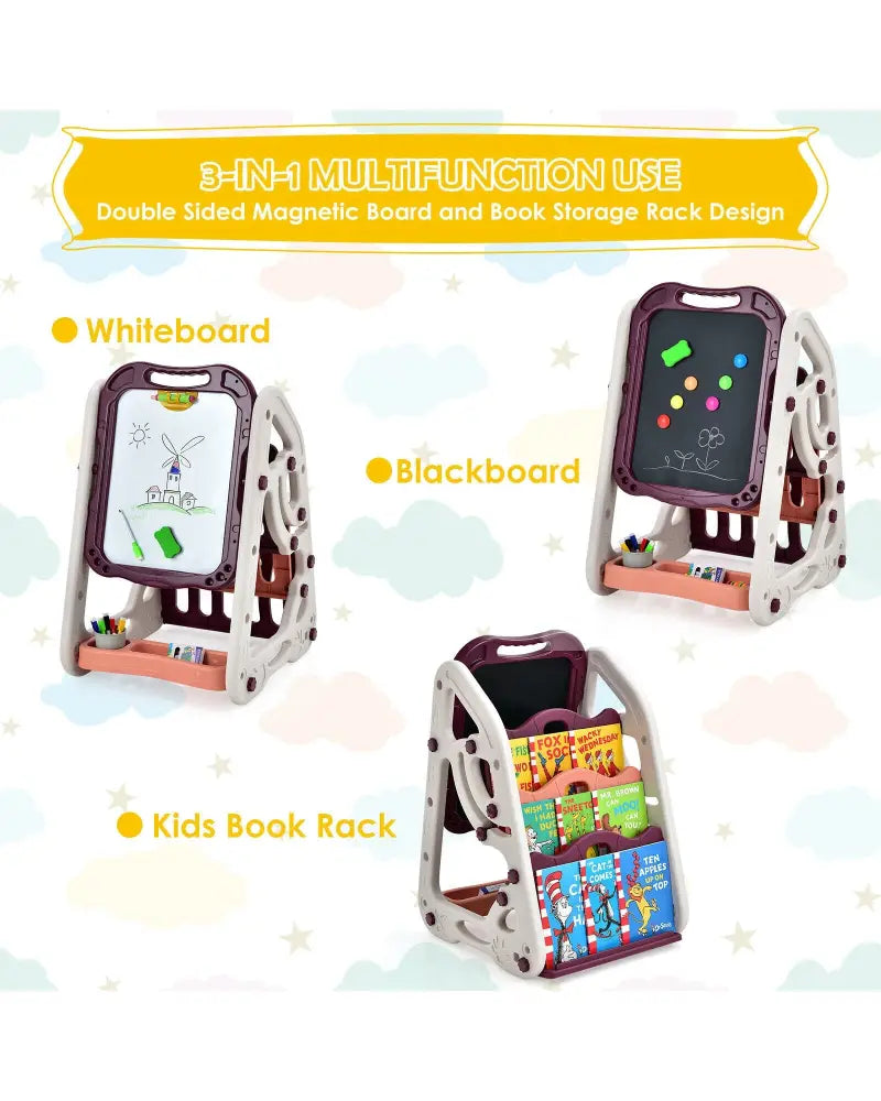 3-in-1 Kids Art Easel Double-Sided Tabletop Easel with Art Accessories-Red - Red - Art Easels