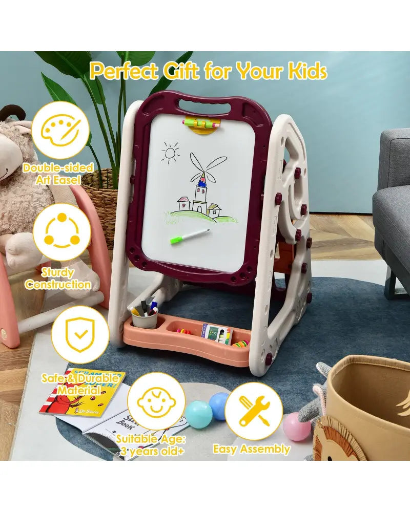 3-in-1 Kids Art Easel Double-Sided Tabletop Easel with Art Accessories-Red - Red - Art Easels