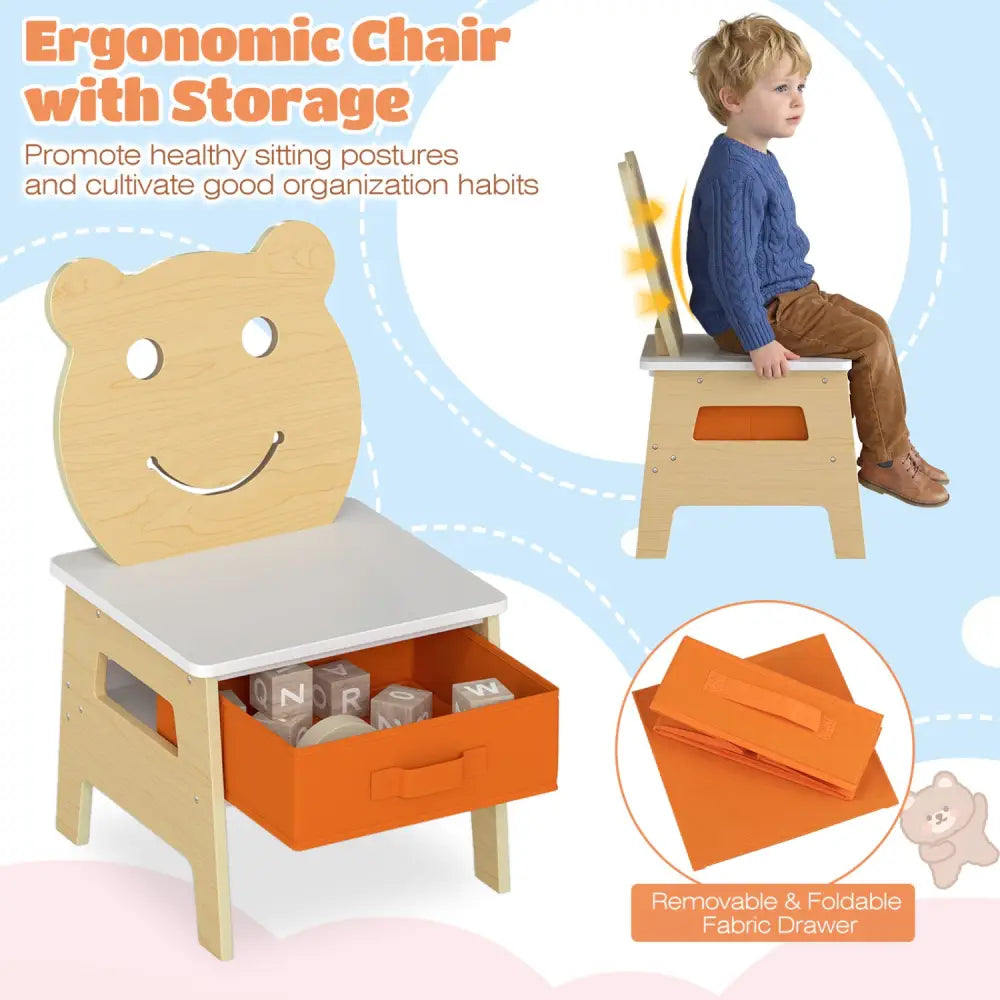 3-in-1 Kids Art Table and Chair with Storage and Reversible Whiteboard Chalkboard for Ages 3-10 Years Old-White - White