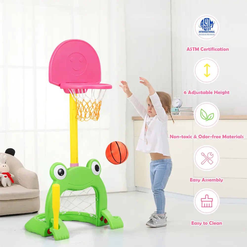 3-in-1 Kids Basketball Hoop Set Stand - Multicolor - Toy Sports