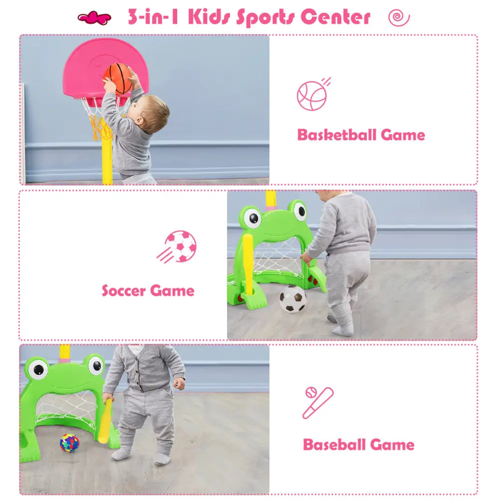 3-in-1 Kids Basketball Hoop Set Stand - Multicolor - Toy Sports