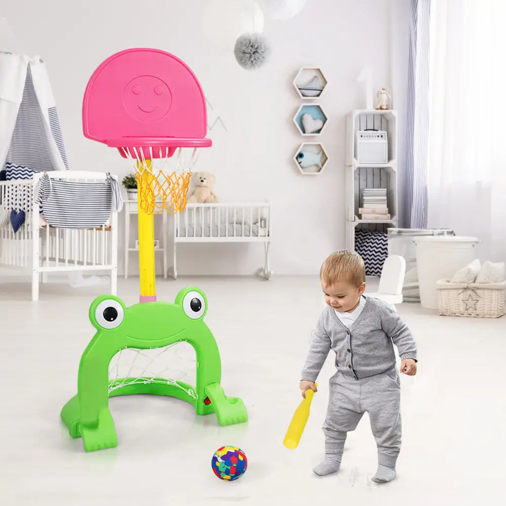 3-in-1 Kids Basketball Hoop Set Stand - Multicolor - Toy Sports