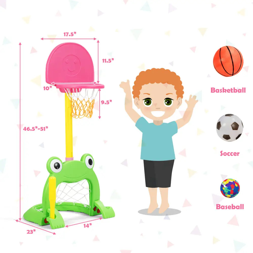 3-in-1 Kids Basketball Hoop Set Stand - Multicolor - Toy Sports