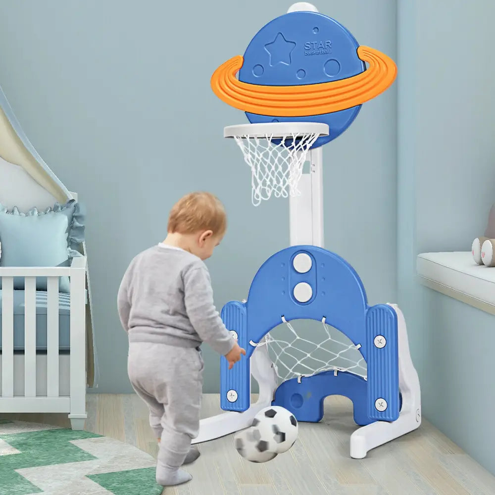 3 in 1 Kids Basketball Hoop Set with Balls-Blue - Blue - Toy Sports