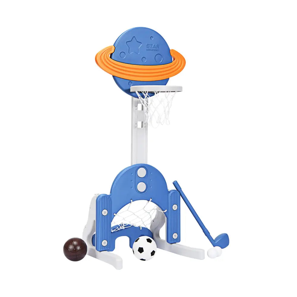3 in 1 Kids Basketball Hoop Set with Balls-Blue - Blue - Toy Sports