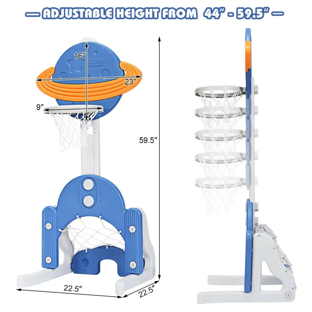 3 in 1 Kids Basketball Hoop Set with Balls-Blue - Blue - Toy Sports