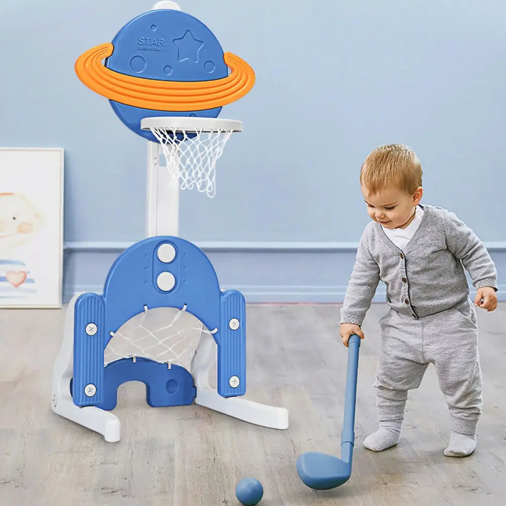 3 in 1 Kids Basketball Hoop Set with Balls-Blue - Blue - Toy Sports