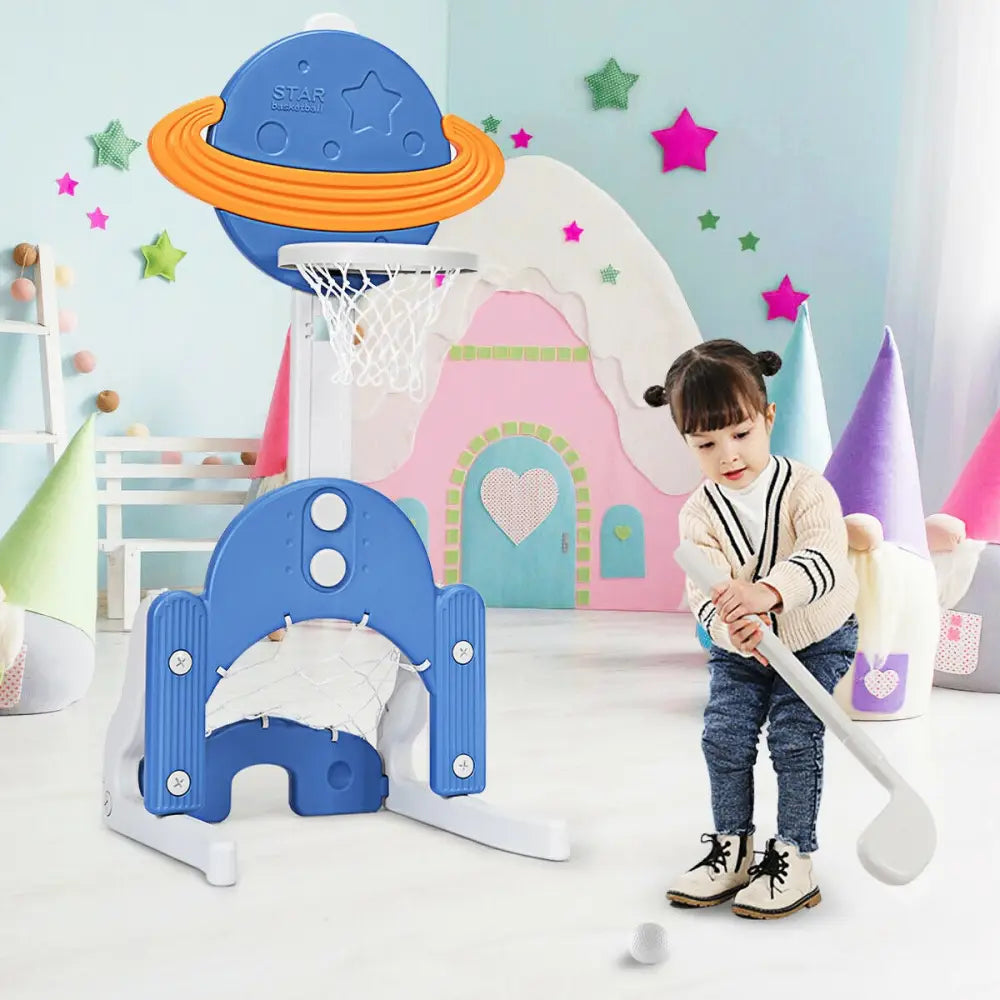 3 in 1 Kids Basketball Hoop Set with Balls-Blue - Blue - Toy Sports