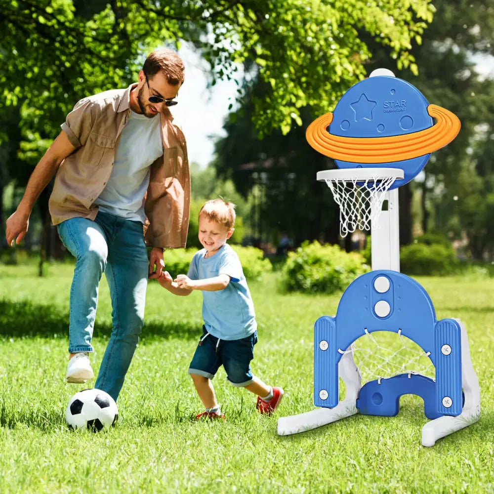 3 in 1 Kids Basketball Hoop Set with Balls-Blue - Blue - Toy Sports