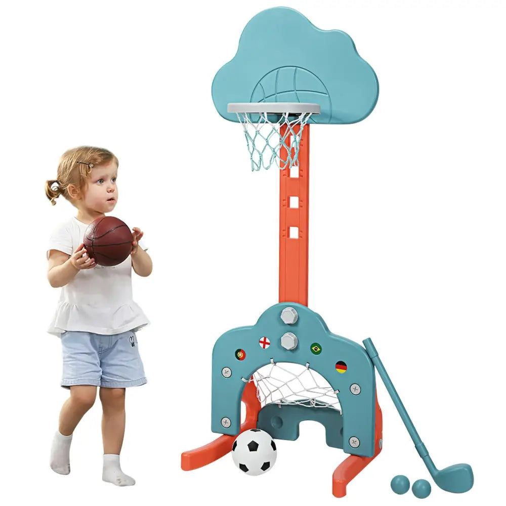 3-in-1 Kids Basketball Hoop Set with Balls-Green - Green - Toy Sports