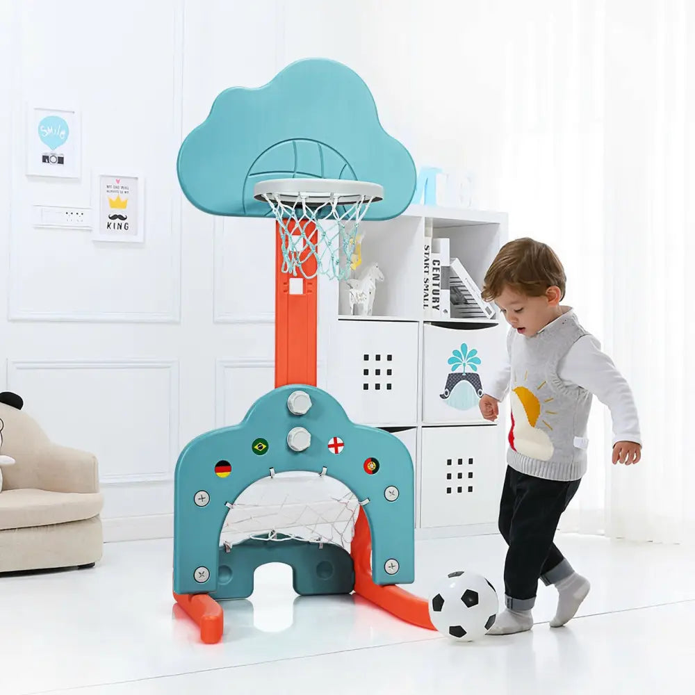 3-in-1 Kids Basketball Hoop Set with Balls-Green - Green - Toy Sports