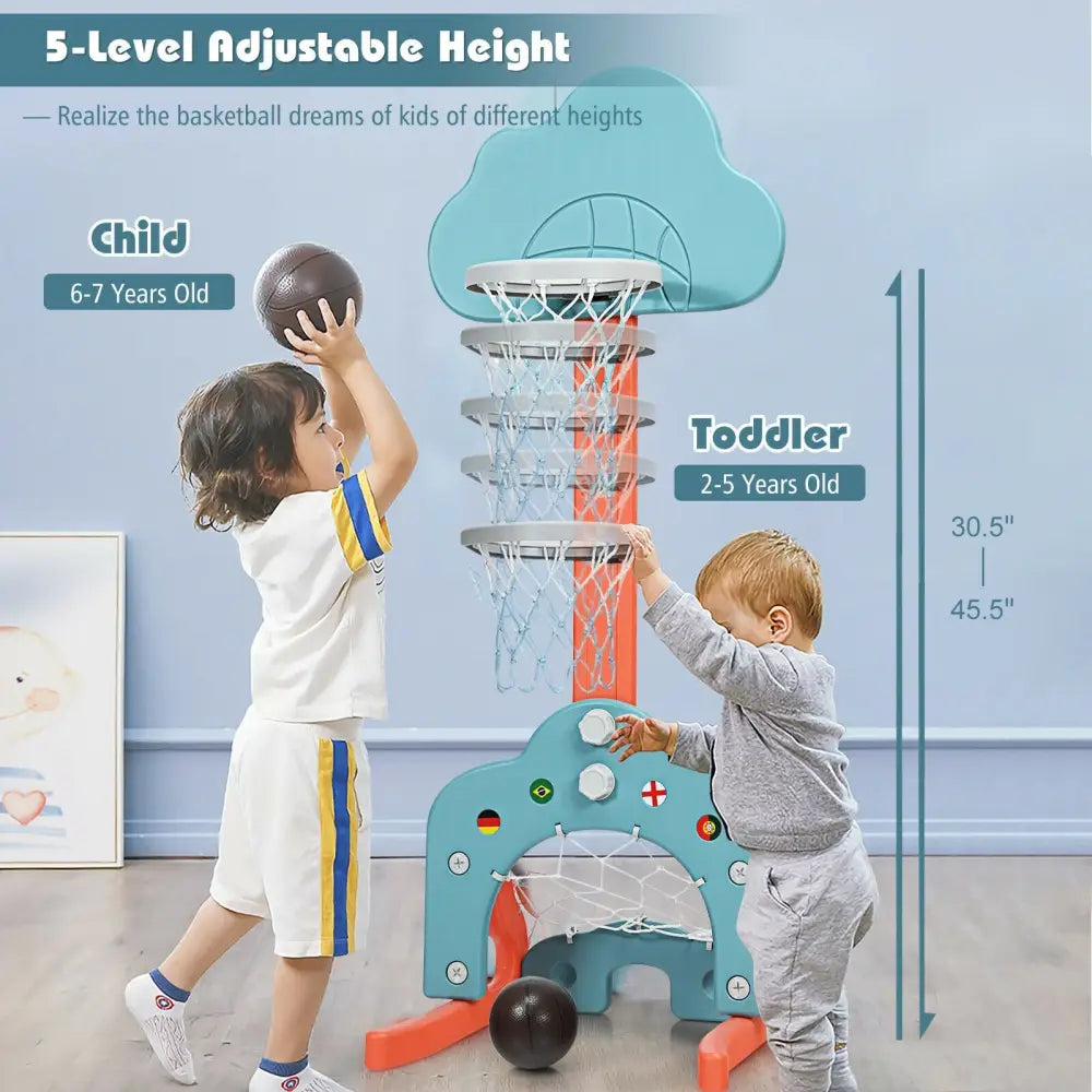 3-in-1 Kids Basketball Hoop Set with Balls-Green - Green - Toy Sports