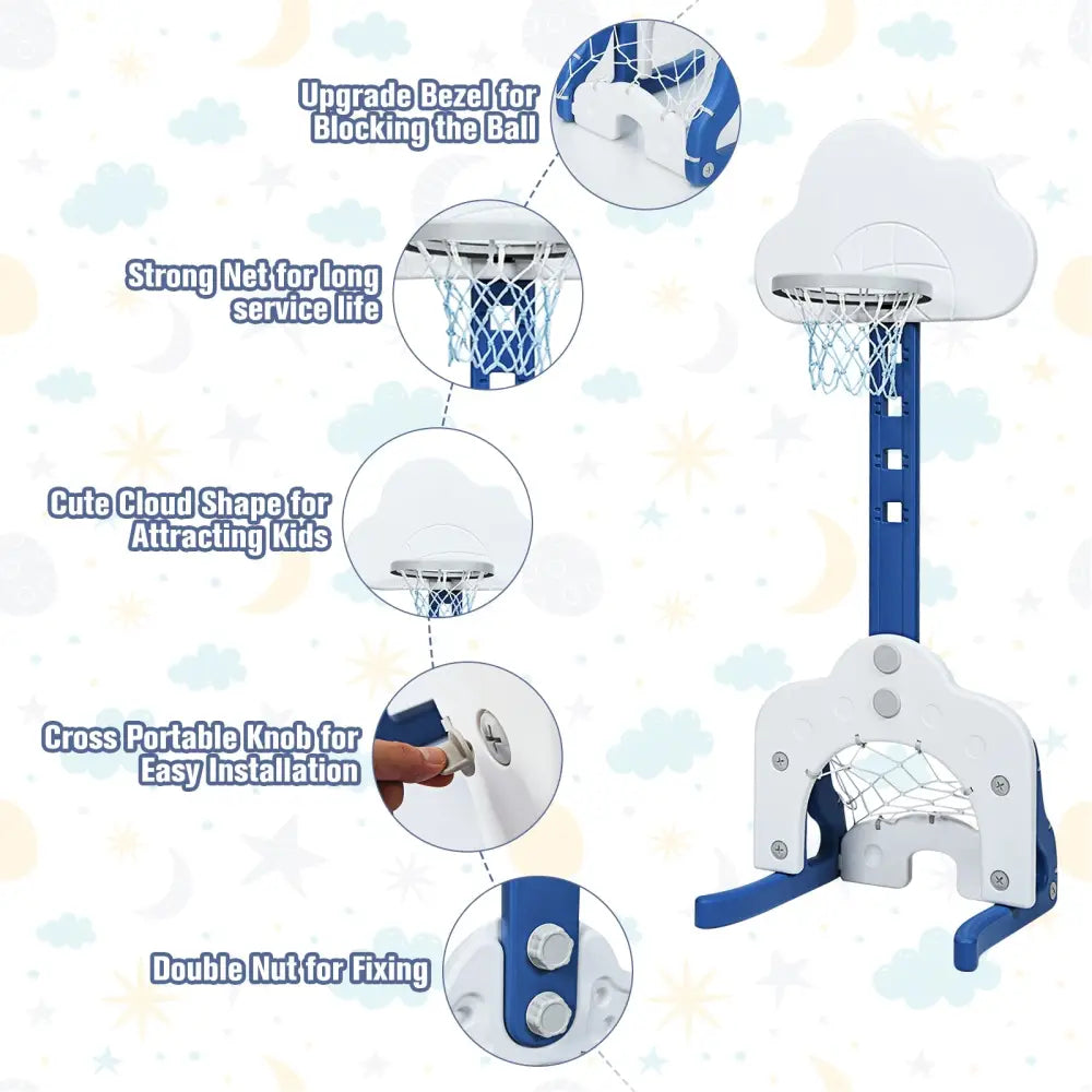 3-in-1 Kids Basketball Hoop Set with Balls-White - White - Toy Sports