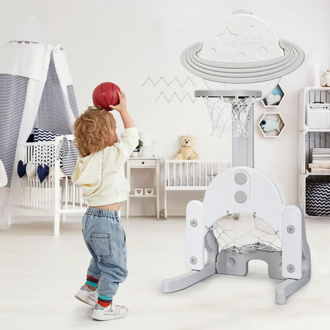3 in 1 Kids Basketball Hoop Set with Balls-White - White - Toy Sports