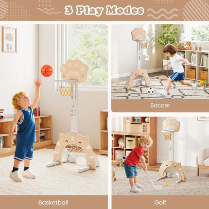 3 in 1 Kids Basketball Hoop with Basketball and Foldable Rim-Beige - Beige - Toy Sports