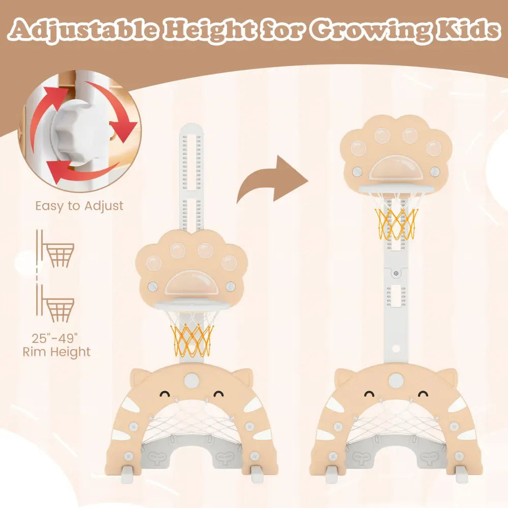 3 in 1 Kids Basketball Hoop with Basketball and Foldable Rim-Beige - Beige - Toy Sports