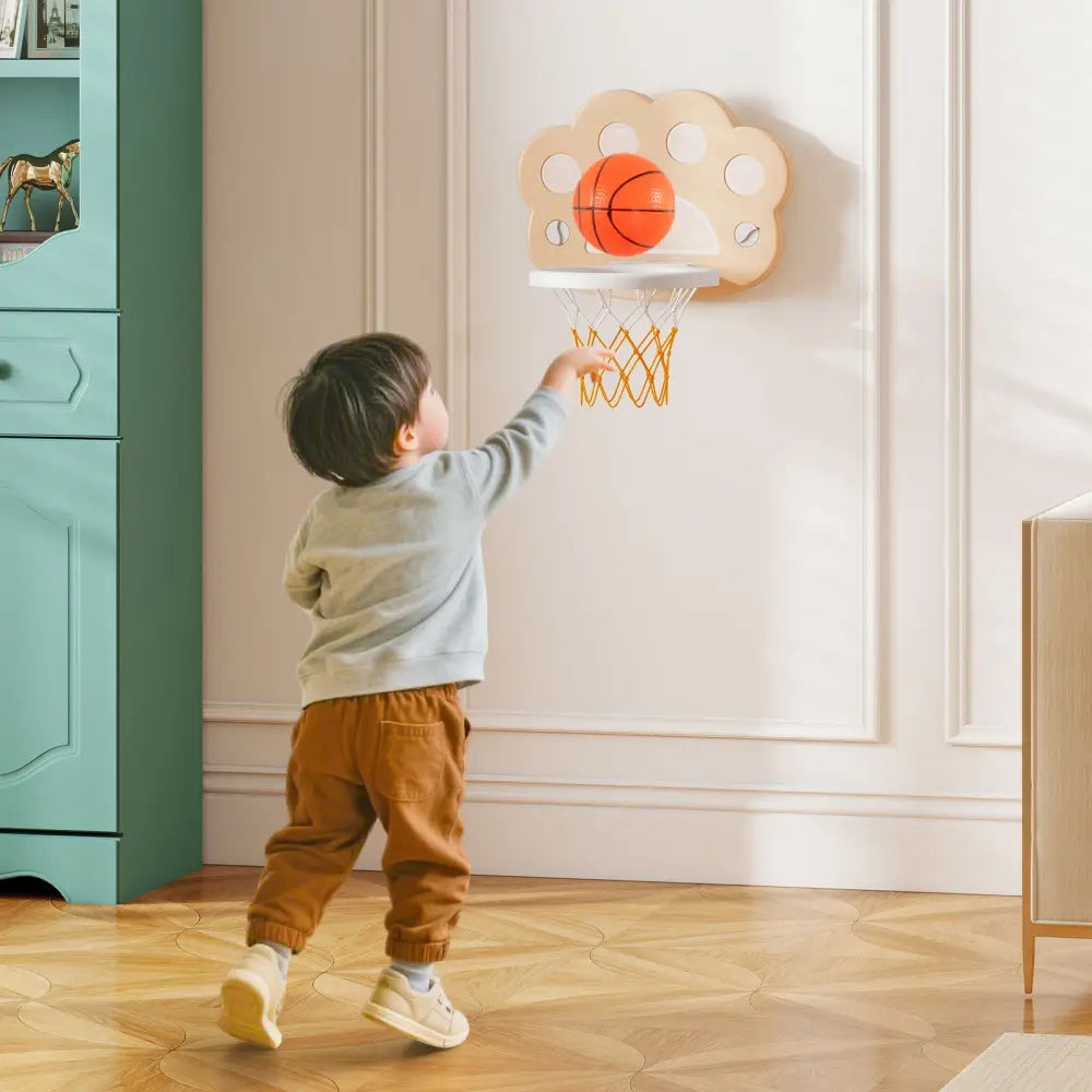 3 in 1 Kids Basketball Hoop with Basketball and Foldable Rim-Beige - Beige - Toy Sports