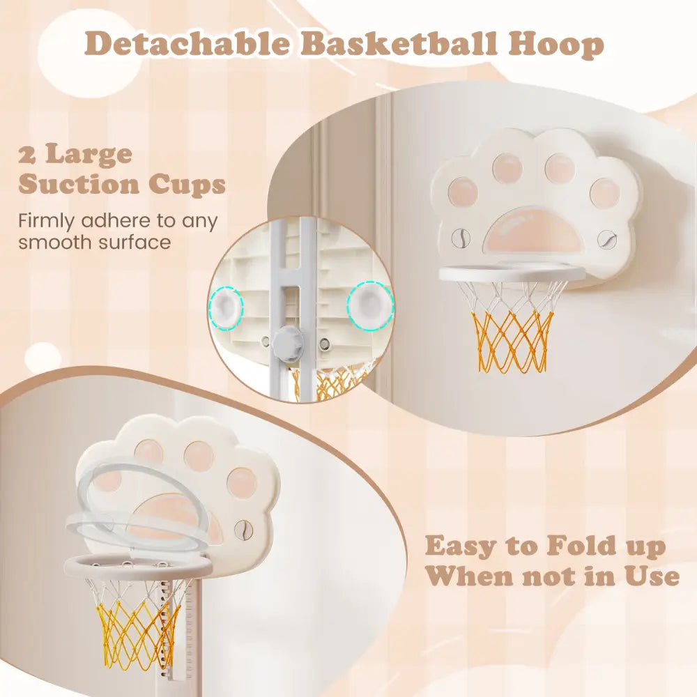 3 in 1 Kids Basketball Hoop with Basketball and Foldable Rim-Gray - Gray - Toy Sports