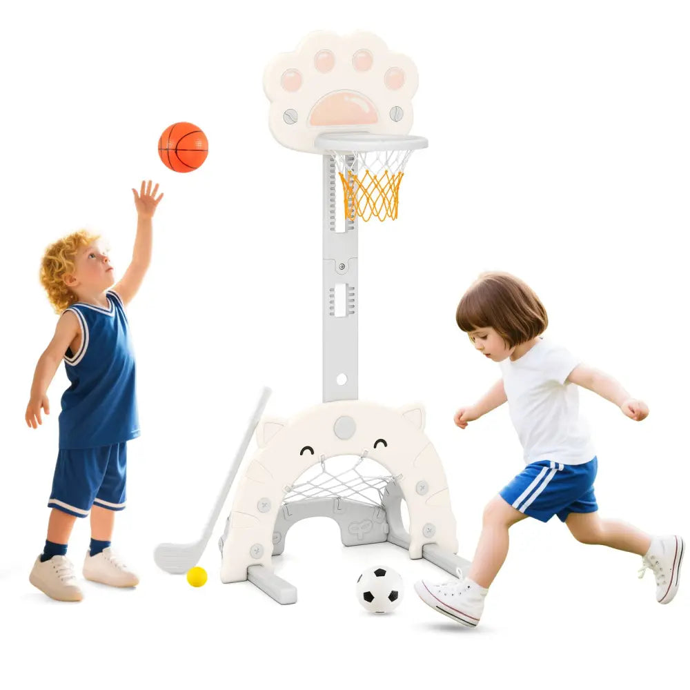3 in 1 Kids Basketball Hoop with Basketball and Foldable Rim-Gray - Gray - Toy Sports