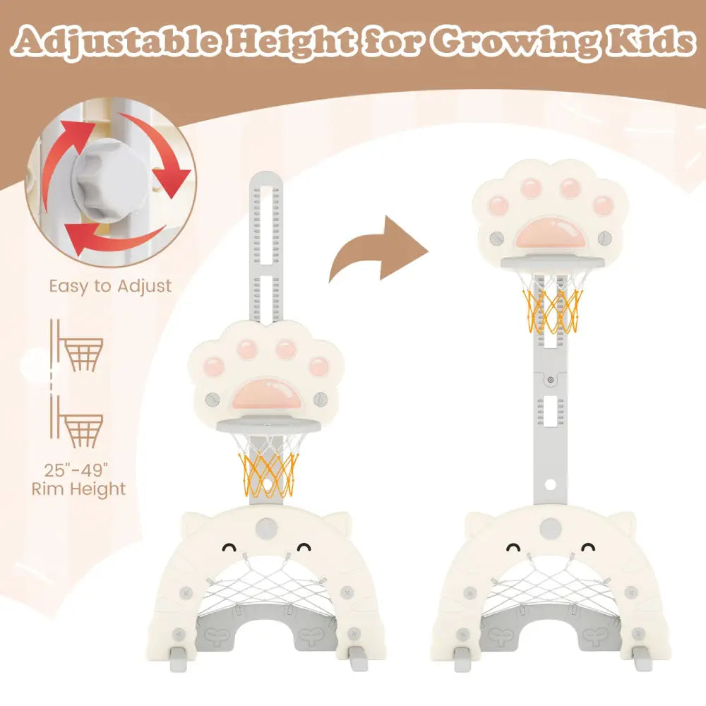 3 in 1 Kids Basketball Hoop with Basketball and Foldable Rim-Gray - Gray - Toy Sports