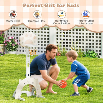 3 in 1 Kids Basketball Hoop with Basketball and Foldable Rim-Gray - Gray - Toy Sports