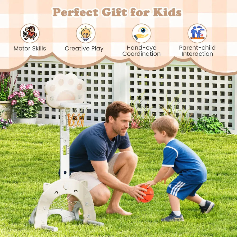 3 in 1 Kids Basketball Hoop with Basketball and Foldable Rim-Gray - Gray - Toy Sports