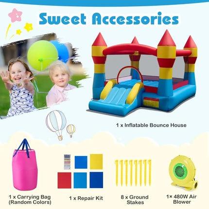 3-in-1 Kids Bouncer with Slide with 480W Blower for Yard - Blue - Bounce House