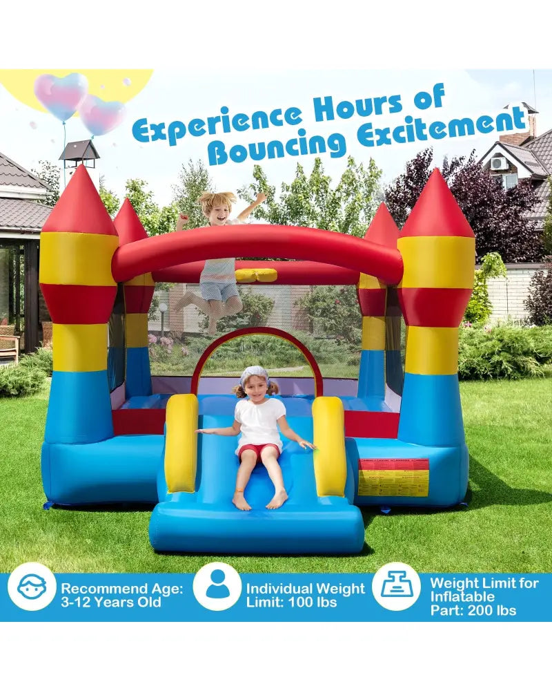 3-in-1 Kids Bouncer with Slide with 480W Blower for Yard - Blue - Bounce House